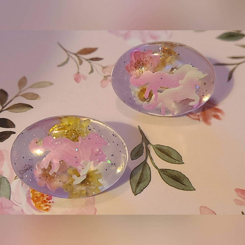 Pink and Yellow Unicorn Resin Earrings